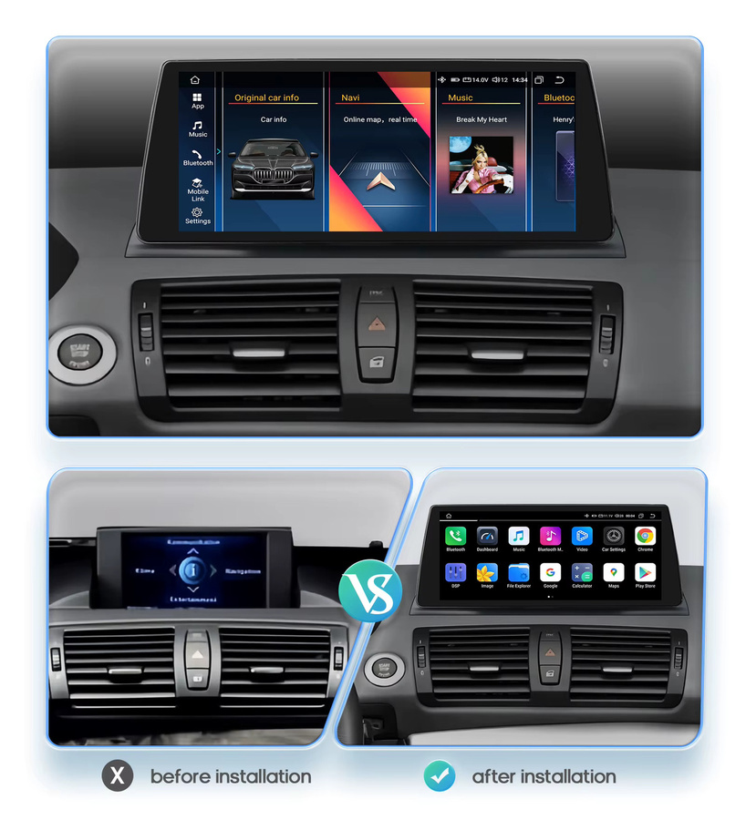 OSSURET Drahtloser CarPlay und Android Auto Multimedia-Bildschirm für BMW 1er E81 E82 E87 E88 CCC CIC System, Touch Display mit WIFI, Schwarz - Bild 2