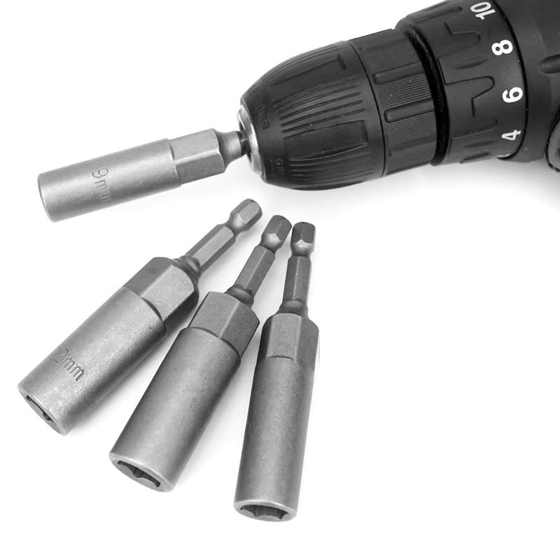 Universal Steckschlüsselsatz mit 1/4 Hex Schaft für elektrische Schrauber, Set aus tiefen Steckdosen in den Größen 8, 10, 12, 14 und 17 mm, Farbe: Silber - Bild 3