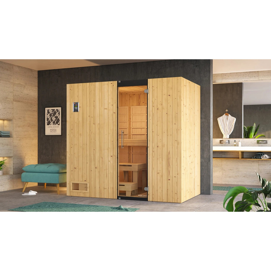 WEKA Infrarotkabine Uppsala für 3 Personen mit Fronteinstieg und wekaTherm-Flächenstrahlern 3,6 kW in Beige und Graphit - Bild 2