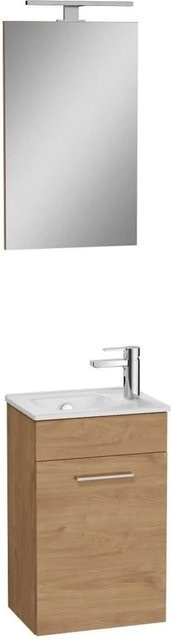 VitrA Badezimmermöbel Set Mia mit Waschbecken, Unterschrank und LED Wandspiegel in Weiß und Eiche, B/T/H: 39 x 28 x 61 cm - Bild 1