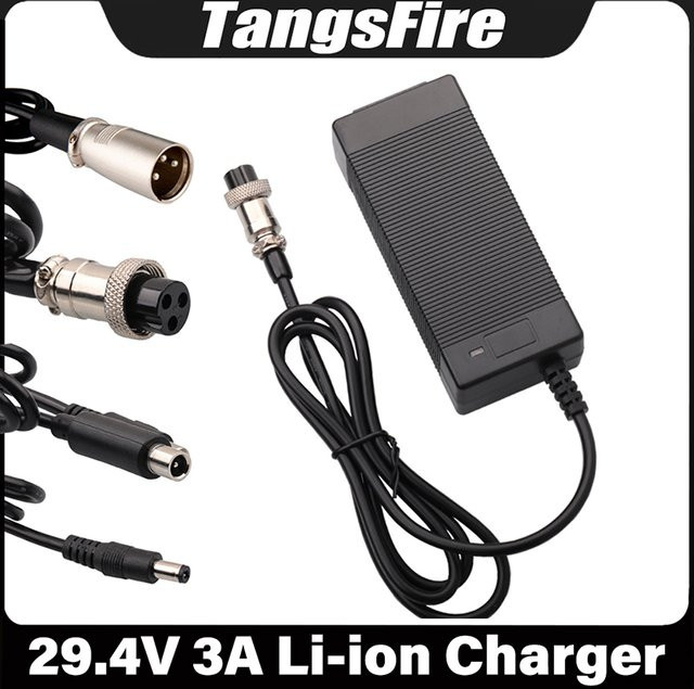 TangsFire Smart Li-Ionen-Akkuladegerät 29,4V 3A für 7S 24V 25,2V 25,9V Elektrofahrrad-Lithium-Akkupacks, Schwarz - Bild 1