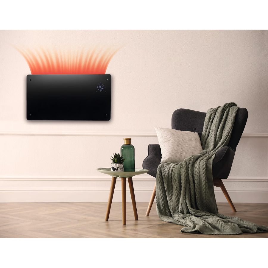 EASYmaxx Heizkonvektor Glaspanel in Schwarz mit 2000W Leistung, Thermostat, Timer und Fernbedienung, wandmontierbar oder freistehend - Bild 3