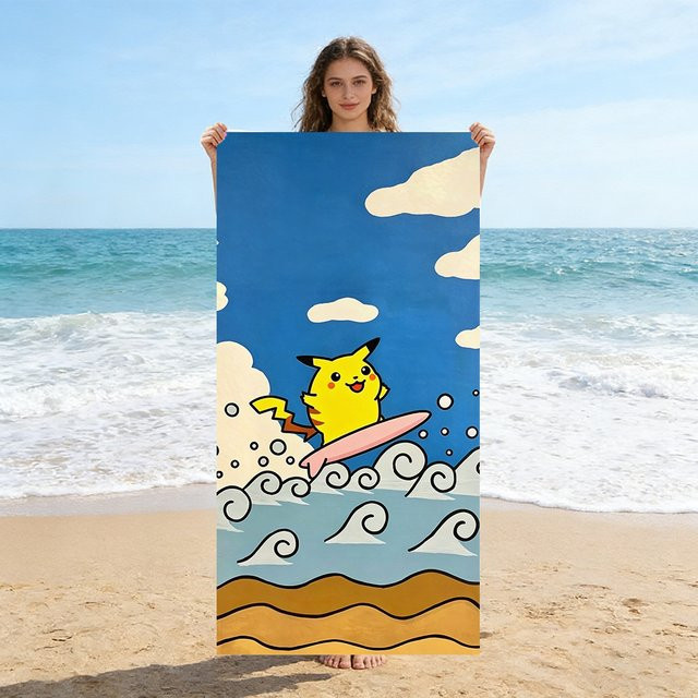 Potdemiel Pikachu Surfing Pokemon Spirit Strandtuch, schnelltrocknendes Handtuch, Multicolour - Bild 1