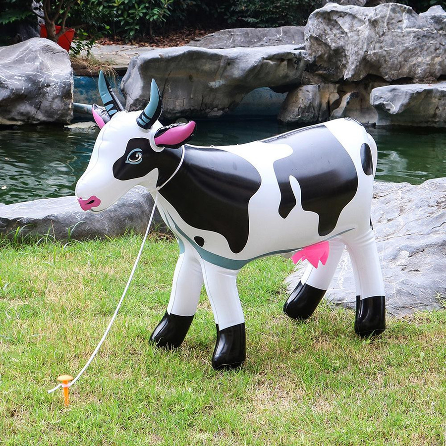 Aufblasbare Kuh-Tierfigur aus PVC von PandaDeals in Weiß für deine Bauernhof-Party, B/H/T: 90 x 60 x 1 cm - Bild 2