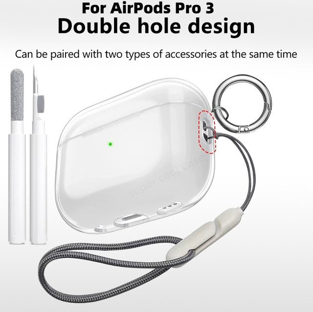 Stoßfeste Schutzhülle aus weichem TPU für Apple AirPods Pro 3 Kopfhörer, transparent, inklusive Reinigungsset - Bild 1