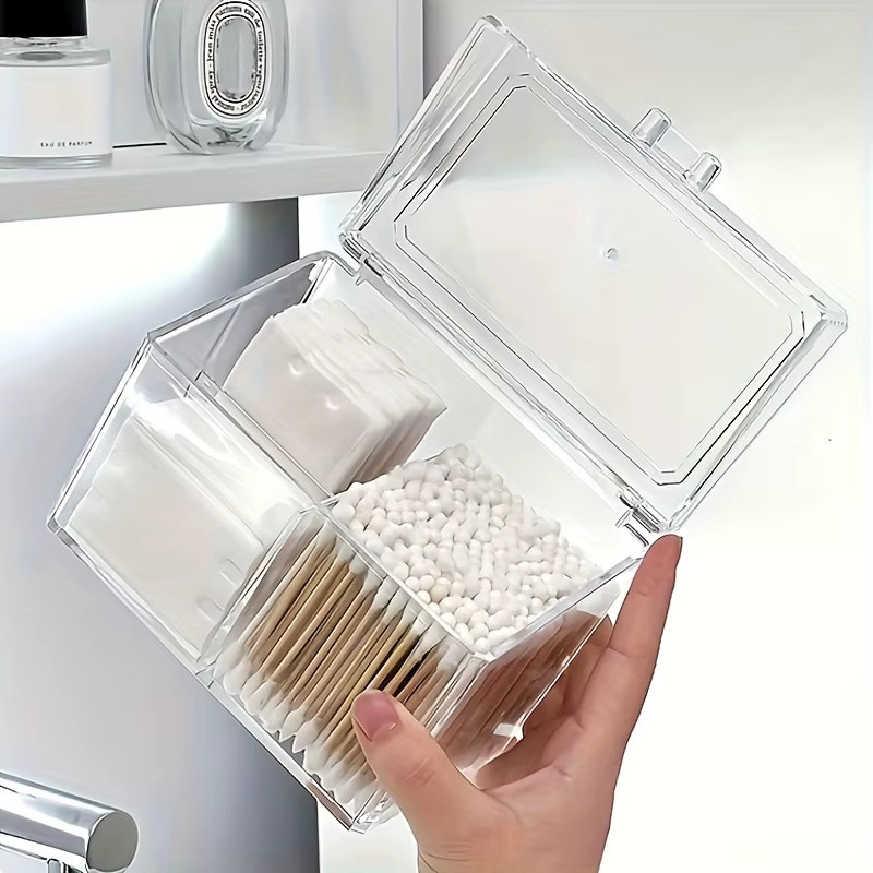 Untior Multifunktionaler Acryl-Wattepad-Organizer mit 3 Fächern und Deckel, transparent - Bild 2