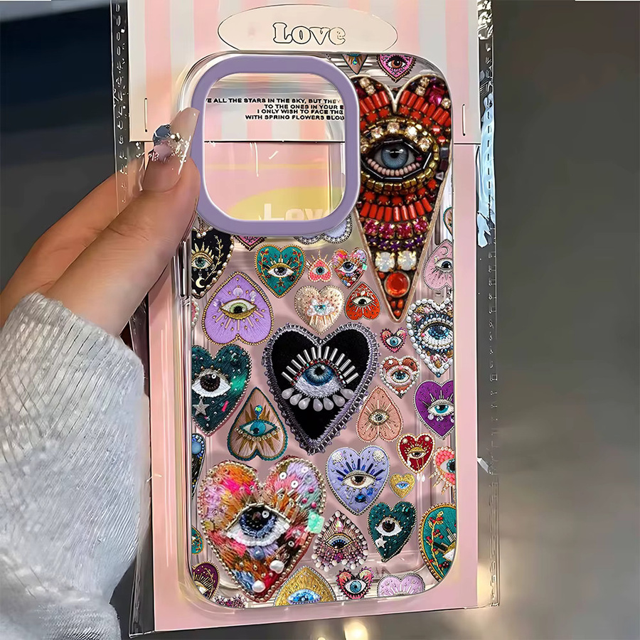 Jamular Handyhülle mit glänzendem Herz-Muster und Bösem Auge für iPhone, stoßfeste Schutzhülle, Mehrfarbig - Bild 2