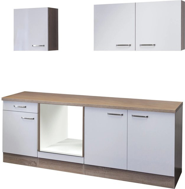 Flex-Well Exclusiv Küchenzeile ohne E-Geräte in Hochglanz Weiß und Sonoma Eiche, B/T/H: 210 x 60 x 86 cm - Bild 1