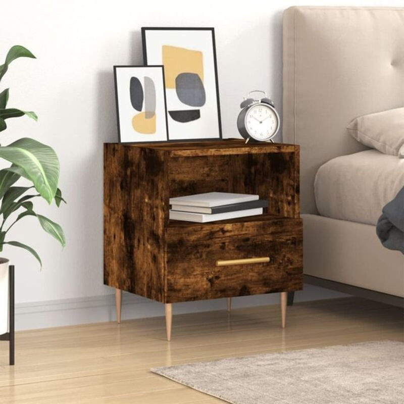 Vidaxl Nachttisch in Räuchereiche, Modernes Design aus Holzwerkstoff und Metall, Braun, B/T/H: 40 x 35 x 47,5 cm - Bild 1