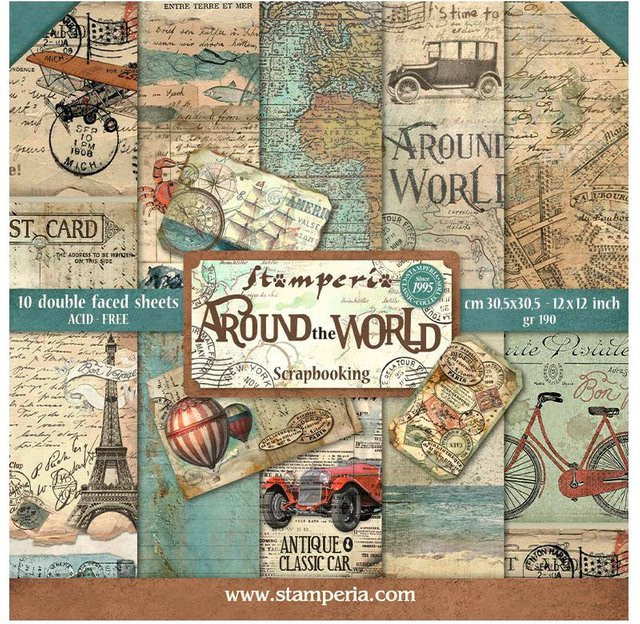 Stamperia Scrapbook-Block Around the World in Multicolor, Breite: 19,0 cm, Höhe: 19,0 cm, Tiefe: 1,0 cm - Bild 1