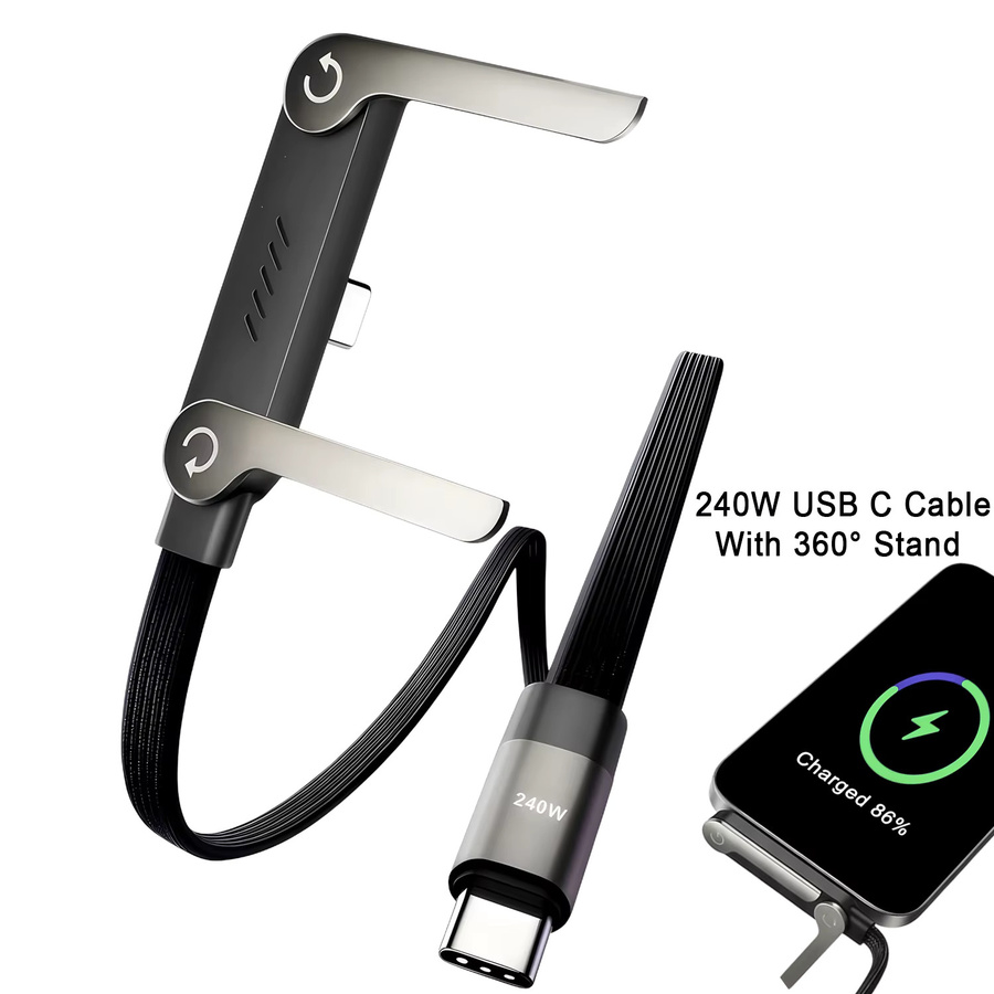 BESY 2-in-1 Faltbarer Telefonhalter mit 240 W Schnellladung und Datenkabel in Schwarz - Bild 5