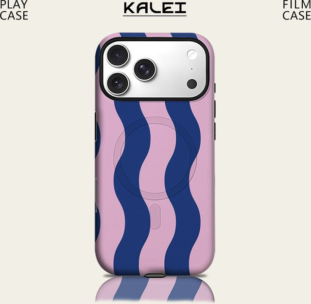 Potdemiel Handyhülle Blush & Blue Wave für iPhone 17 16 15 14 13 Pro Max Plus, robuste doppelschichtige Hülle mit Magnetfunktion, Pink und Blau - Bild 1