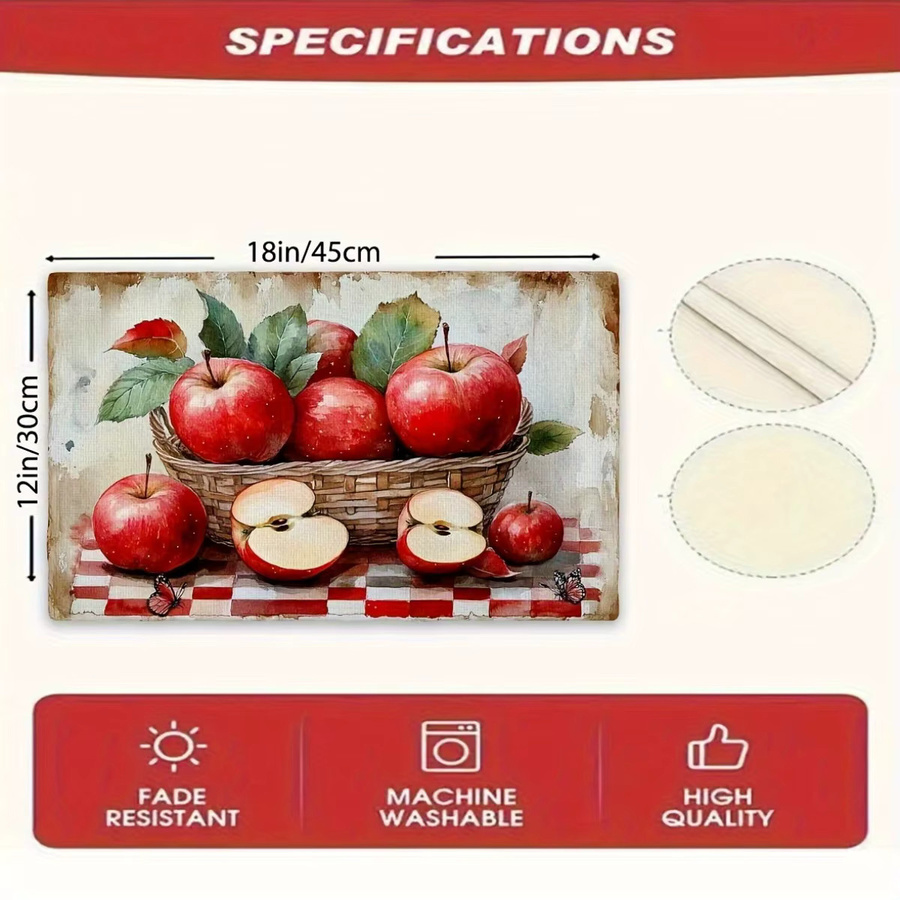 VIKAMA 4er-Pack Tischsets mit rotem Apfel-Aquarell-Design, waschbar und rutschfest, rechteckig - Bild 2