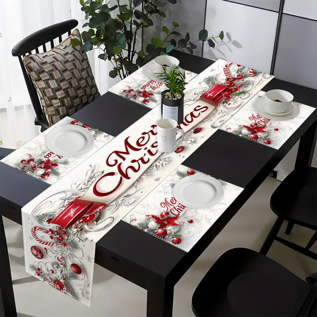 JIT Tischläufer Christmas Candy Cane aus Leinen mit weihnachtlichem Grafikdruck - Bild 1