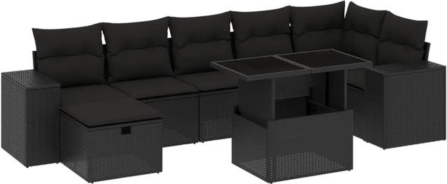 vidaXL 8-teilige Garten-Sofagarnitur aus Poly-Rattan mit Kissen in Schwarz - Bild 1