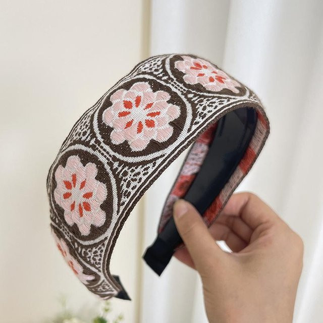 NATAWA Stickstirnband, ethnisch, Blatt- und Blumenmuster, dunkelbraun, Damen - Bild 1
