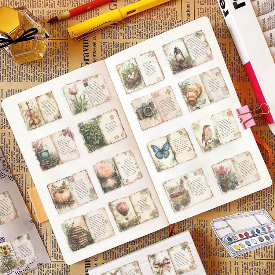 Set mit 50 oder 100 transparenten Vintage-Aquarell-Aufklebern aus wasserfestem PET für dein Tagebuch, Notebook und Schreibwaren, Mehrfarbig - Bild 4