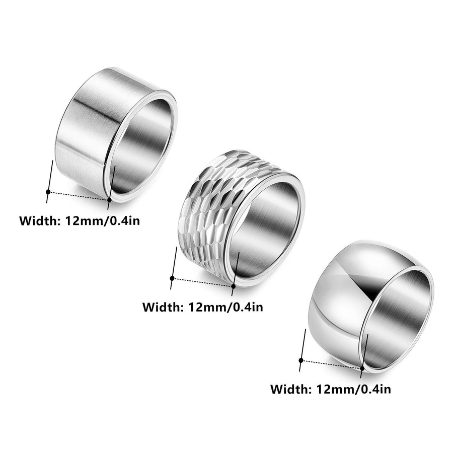 Herren Ring Set Edelstahl, gehämmert, 12 mm breit, 3-teilig, Size 10 - Bild 1