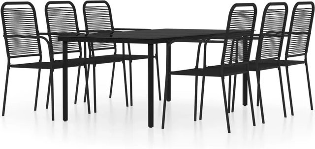 vidaXL 7-teilige Garten-Essgruppe aus Stahl und Glas in Schwarz - Bild 1