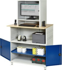 RAU Computer-Tisch 1022 mit Monitorgehäuse in BucheDekor und brauner Pulverbeschichtung, B/T/H: 110 x 79 x 184 cm - Bild 1