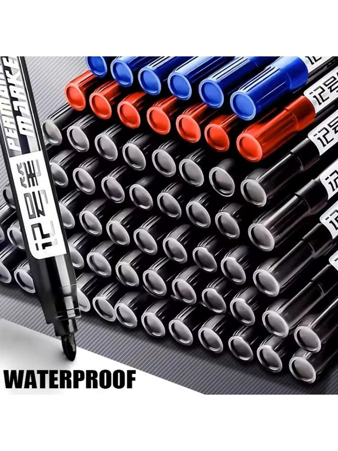 6er Set Permanent Marker mit feiner 1,5 mm Faserspitze in Schwarz, Blau und Rot, wasserfeste Tinte für Schule und Büro - Bild 6