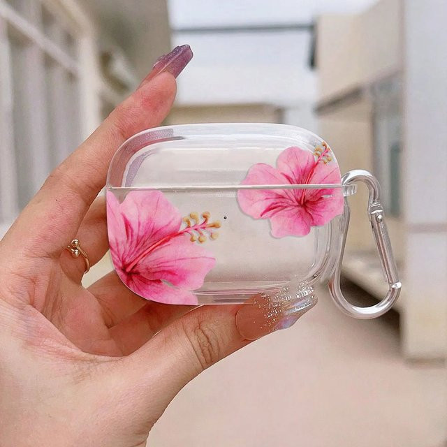 Pink Lily Kopfhörerhülle für Apple AirPods 4, 3, 2, 1 und AirPods Pro 2, transparent und weich, Farbe: Pink/Transparent - Bild 1