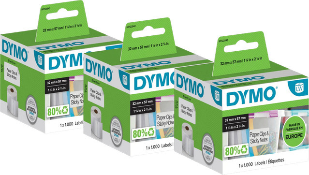 DYMO Ablösbare Etiketten Weiß, 3er-Pack, B: 3,2 cm, H: 5,7 cm, 1000 Stück - Bild 1