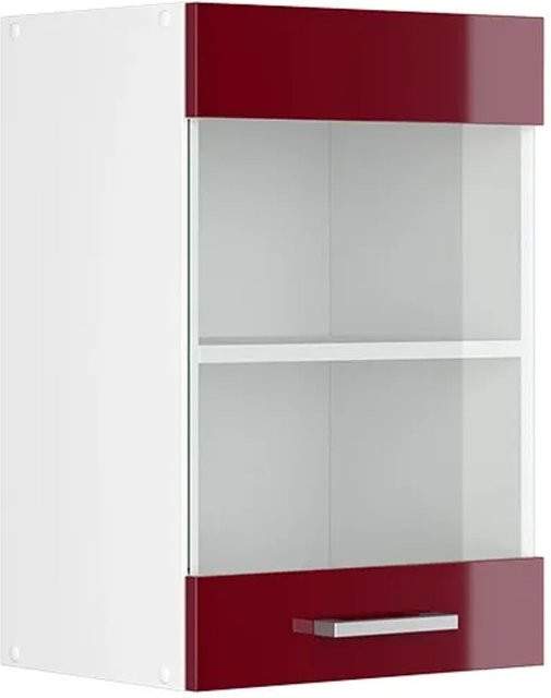 Vicco R-Line Küchen-Glashängeschrank mit Glastüren in Bordeaux Rot und Weiß Hochglanz, B: 40 cm, H: 60 cm, T: 31 cm - Bild 1