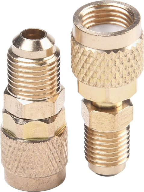 Vibratite 2er-Set Messing Adapter Gold Weiblich 5/16 SAE zu Männlich 1/4 SAE Schnellkupplung für Klimaanlagen R410 R32 R22 - Bild 1