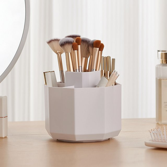 Drehbarer Make-up Pinsel Organizer und Kosmetik Aufbewahrungsbox aus Kunststoff in Grau oder Weiß - Bild 1