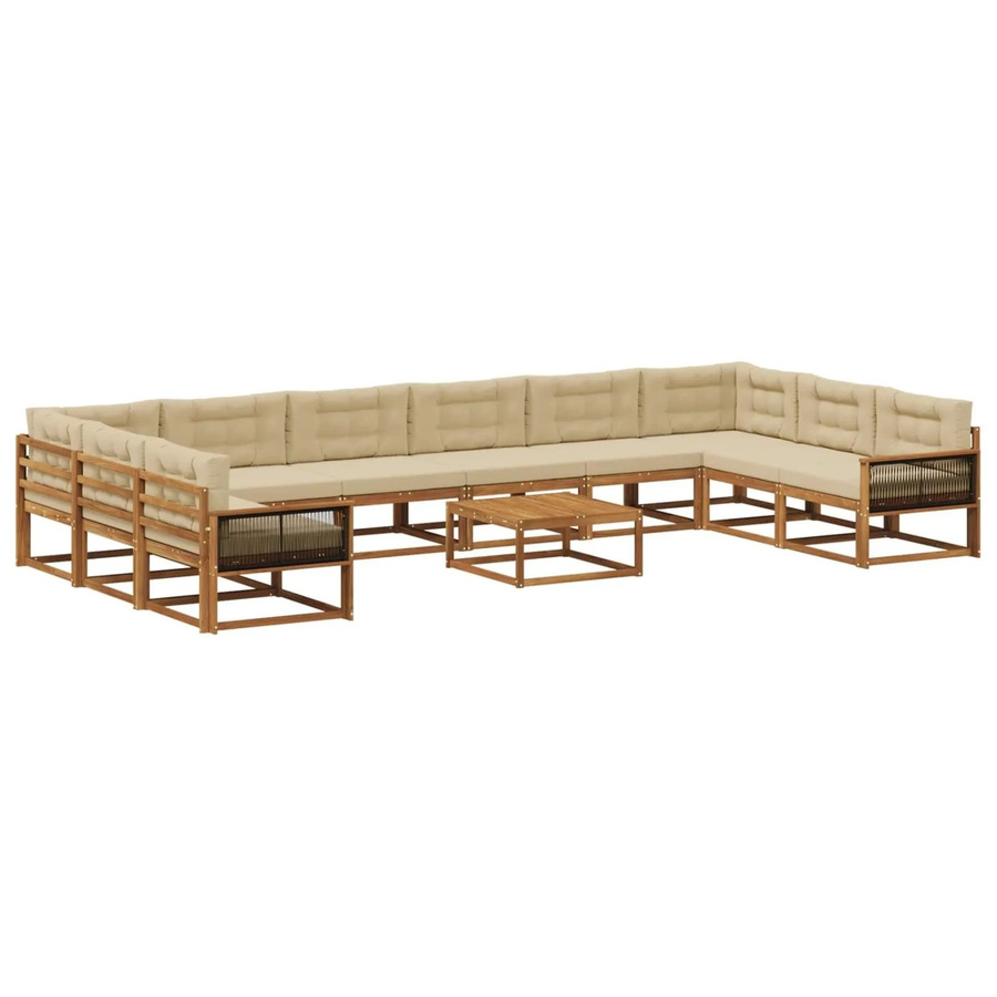 vidaXL Outdoor-Sofagarnitur in U-Form aus Akazienholz mit 11 Kissen, Farbe Natur und Beige - Bild 2