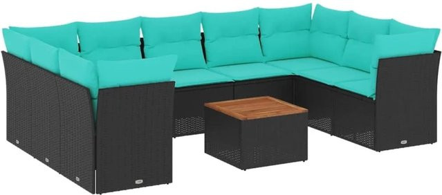 vidaXL 10-teilige Garten-Sofagarnitur aus Poly-Rattan in Schwarz mit Sitzkissen und Tisch in L-Form - Bild 1