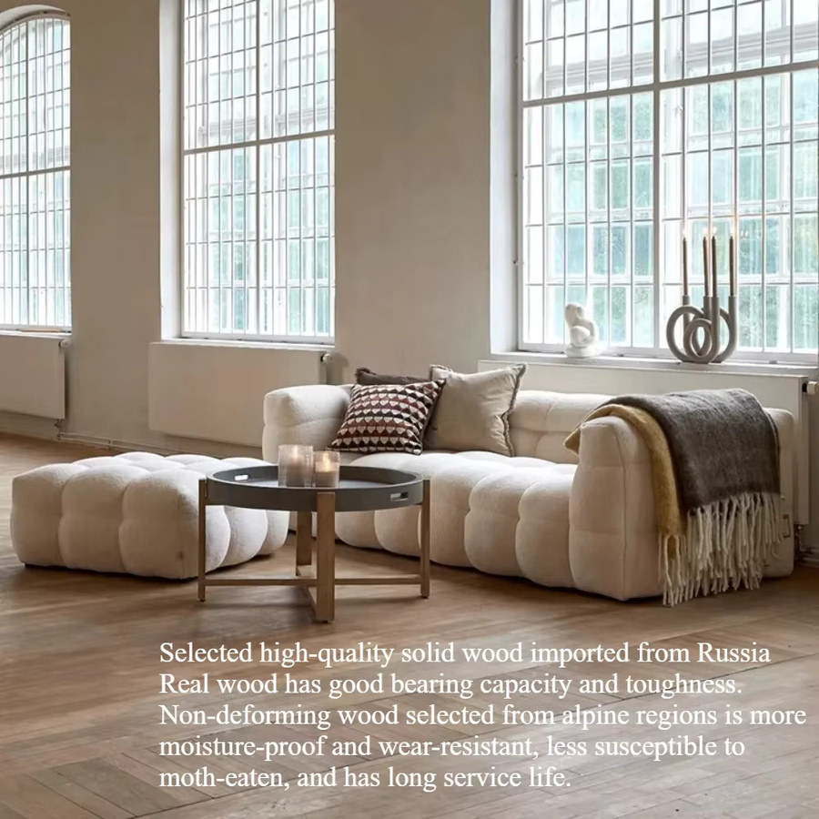 OVOZI Modulares Wohnzimmer-Sofa in Weiß mit Bouclé-Stoff und passenden Dekokissen im modernen Design - Bild 2