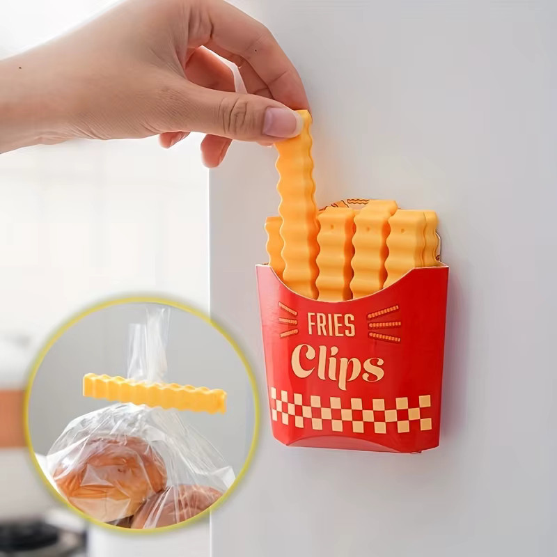 12 Stück Verschlussklammern in Pommes-Form aus Kunststoff zum Verschließen von Snack- und Lebensmittelverpackungen - Bild 3
