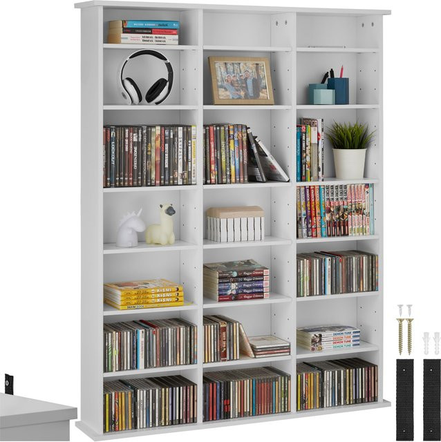 tectake CD DVD Regal mit höhenverstellbaren Zwischenböden in Holzoptik, B/T/H: 105,5 x 19,0 x 136,5 cm - Bild 1