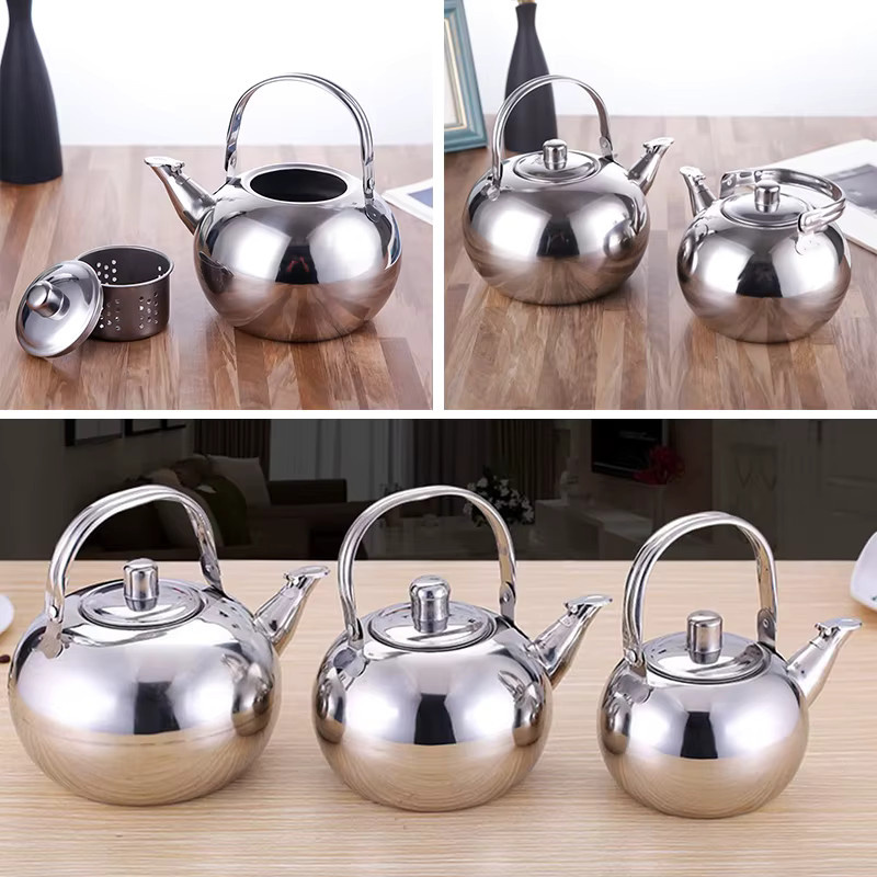 Edelstahl Teekanne und Kaffeekanne mit Filter und hitzebeständigem Griff in Silber - Bild 3