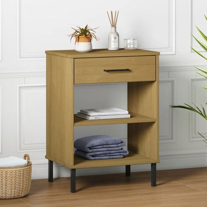 vidaxl Konsolenschrank Oslo Kommode aus Kiefer Massivholz und Metall in Braun im Industrial und Skandinavischen Design B: 70 cm, T: 35 cm, H: 50 cm - Bild 1