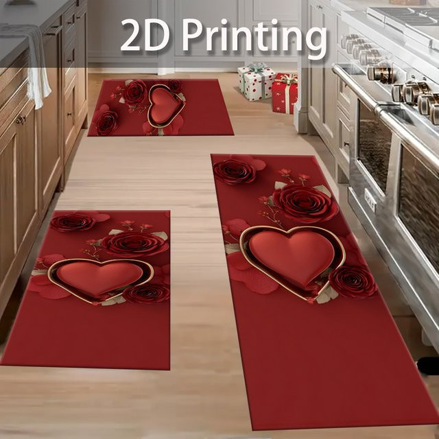VIKAMA Premium-Teppich mit Herz-Design in Rot für Wohnzimmer, Schlafzimmer oder Küche - Bild 1