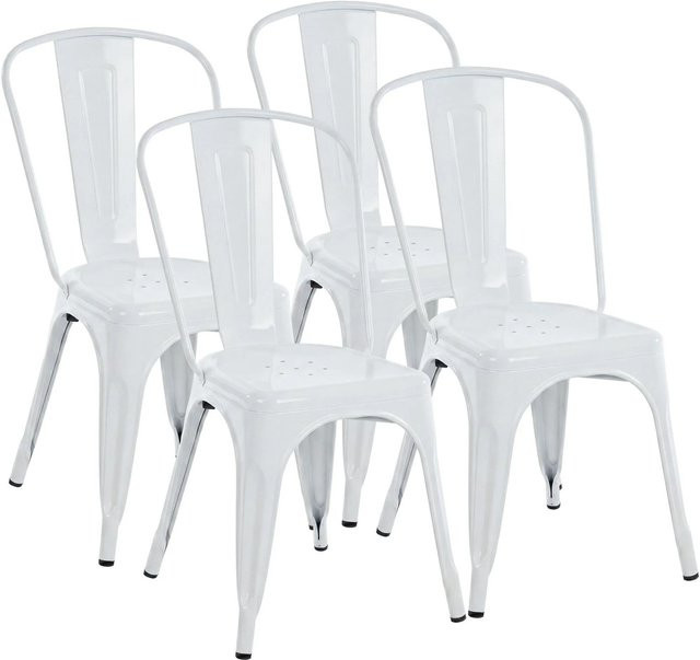 CLP 4er Set Stapelstühle Benedikt in Weiß, moderne Design-Stühle aus Metall für Küche und Esszimmer - Bild 1