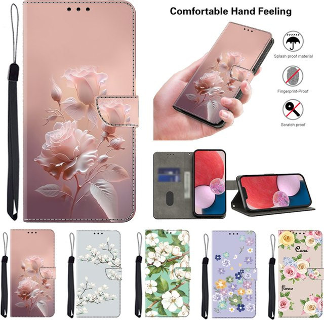 ALILANG Lederhülle mit Blumenmuster als Brieftasche für iPhone Modelle (iPhone 6 bis iPhone 13 Pro Max und SE) - Bild 1