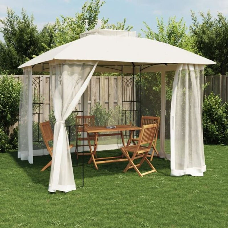 Vidaxl Pavillon mit Doppeldach und Netzwänden aus Stahl und Polyester in Beige und Anthrazit, B/T/H: 2,94 x 2,94 x 2,70 m - Bild 1