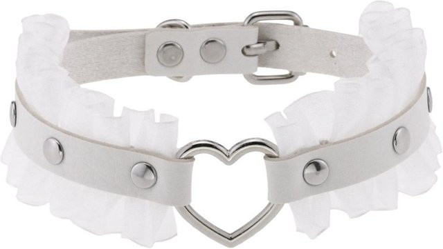 DIEZI Choker Halskette, weißes PU-Leder, Unisex, Vintage - Bild 1