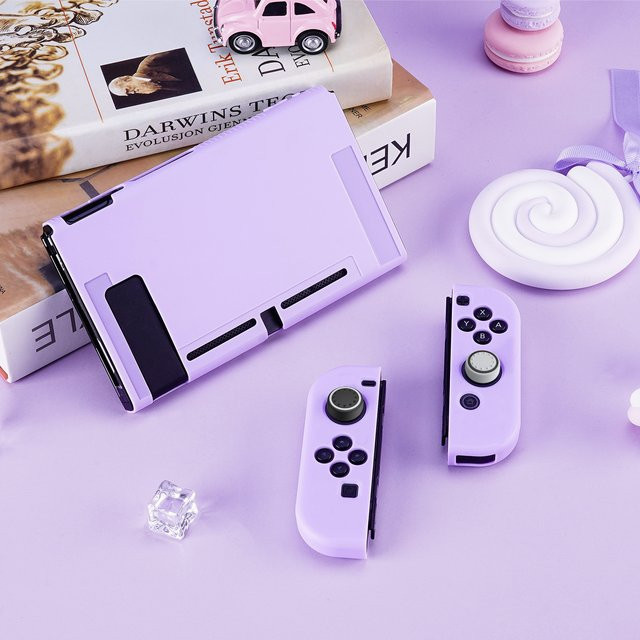 Nintendo Switch OLED Schutzhüllen Bundle mit 4 Grip Caps in Rot und Lila - Bild 1