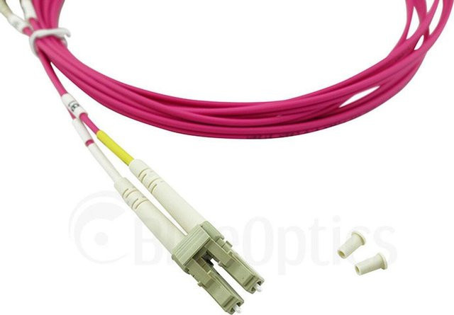 BlueOptics Duplex LWL Patchkabel OM4 Multimode G50/125µm, LC-UPC auf SC-UPC, Farbe: beige/magenta, Länge: 50 Meter - Bild 1