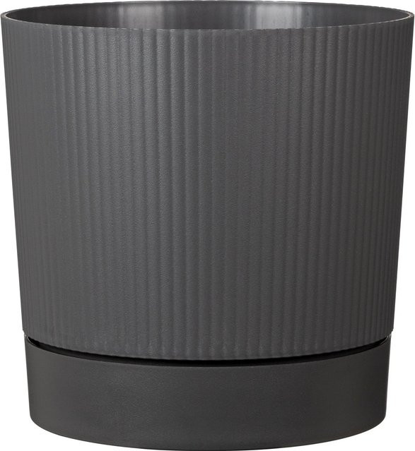 Scheurich Pflanztopf Lino+ in Metallic Grey mit vertikalen Rillen, Durchmesser: 28,97 cm, Höhe: 29 cm - Bild 1