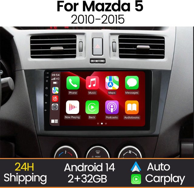 STRONGNAVI Android 14 Autoradio für Mazda 5 2010-2015 mit 9 Zoll IPS Bildschirm, GPS-Navigation, Wireless Carplay und Android Auto, Schwarz - Bild 1