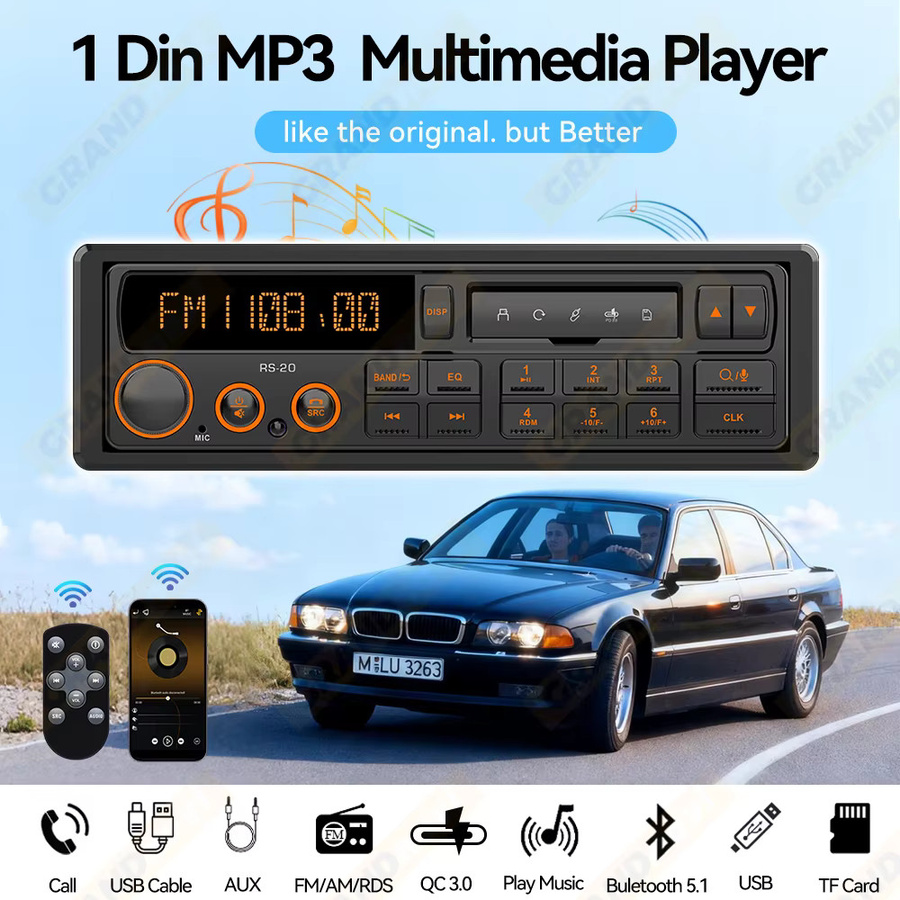 Grandnavi Retro MP3-Autoradio-Player in Schwarz mit Bluetooth, DAB+, USB und AUX für VW, Porsche, Mercedes Benz und BMW - Bild 3