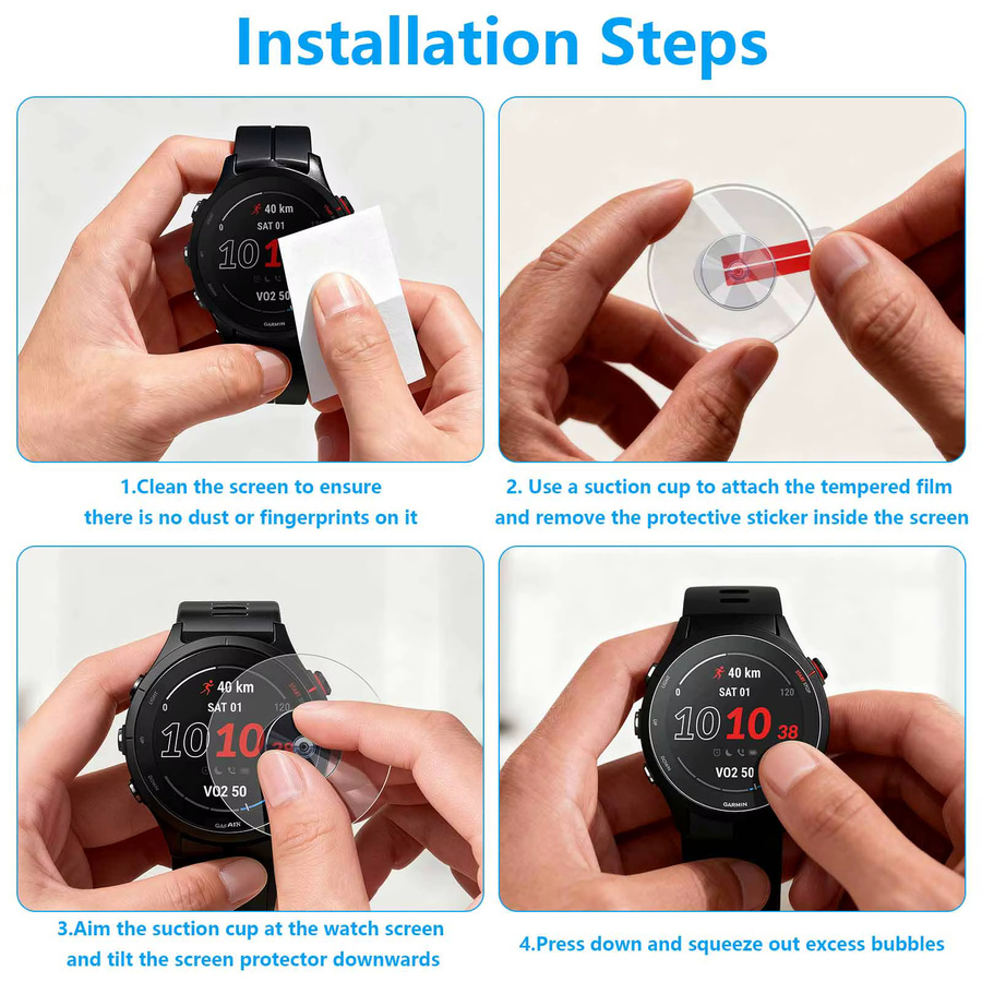 IEOVIEE Displayschutzfolie aus 9H gehärtetem Glas für Garmin Forerunner 255, transparent - Bild 2