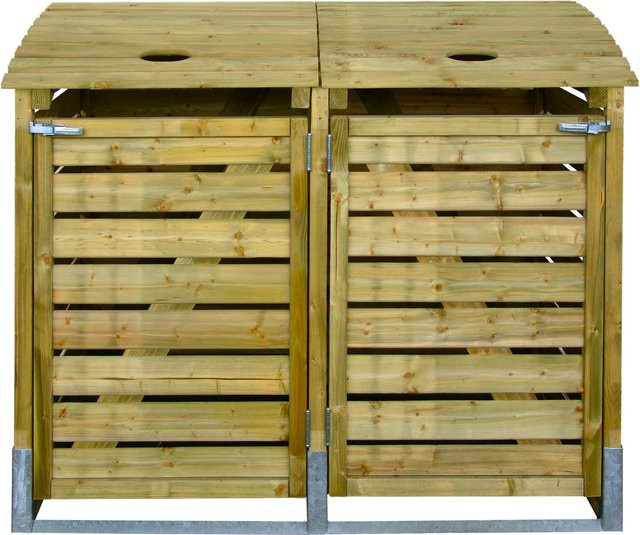 Intergard Mülltonnenbox aus Holz in Braun, doppelte Mülltonnenverkleidung aus Kiefer, B/T/H: 155 x 122 x 90 cm - Bild 1