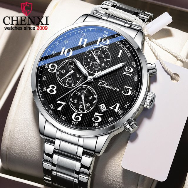 CHENXI Chronograph, Edelstahl, Quarz, Schwarz, Herren - Bild 1